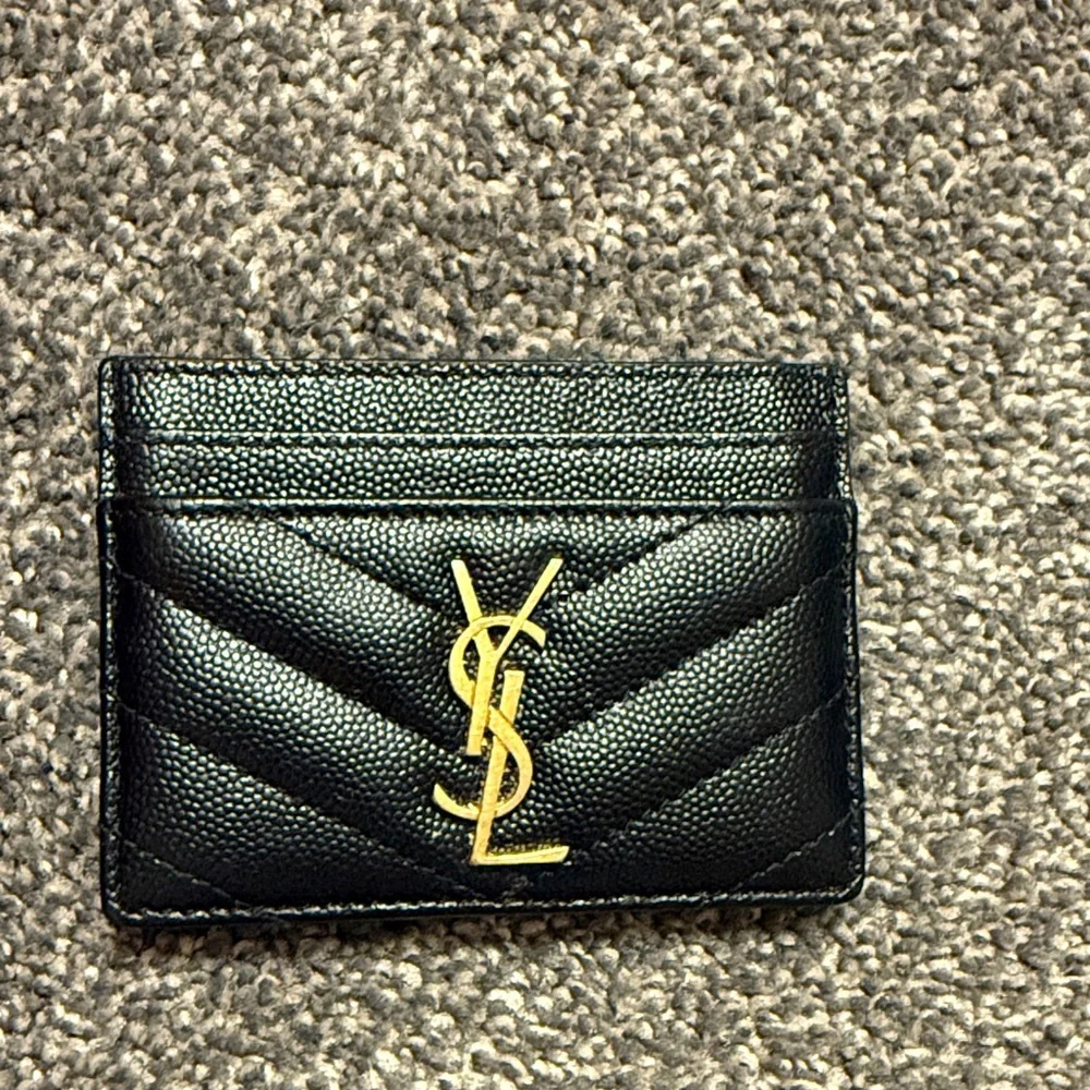 Yves Saint Laurent Black Card Holder with Gold Logo - Picture 1 of 3